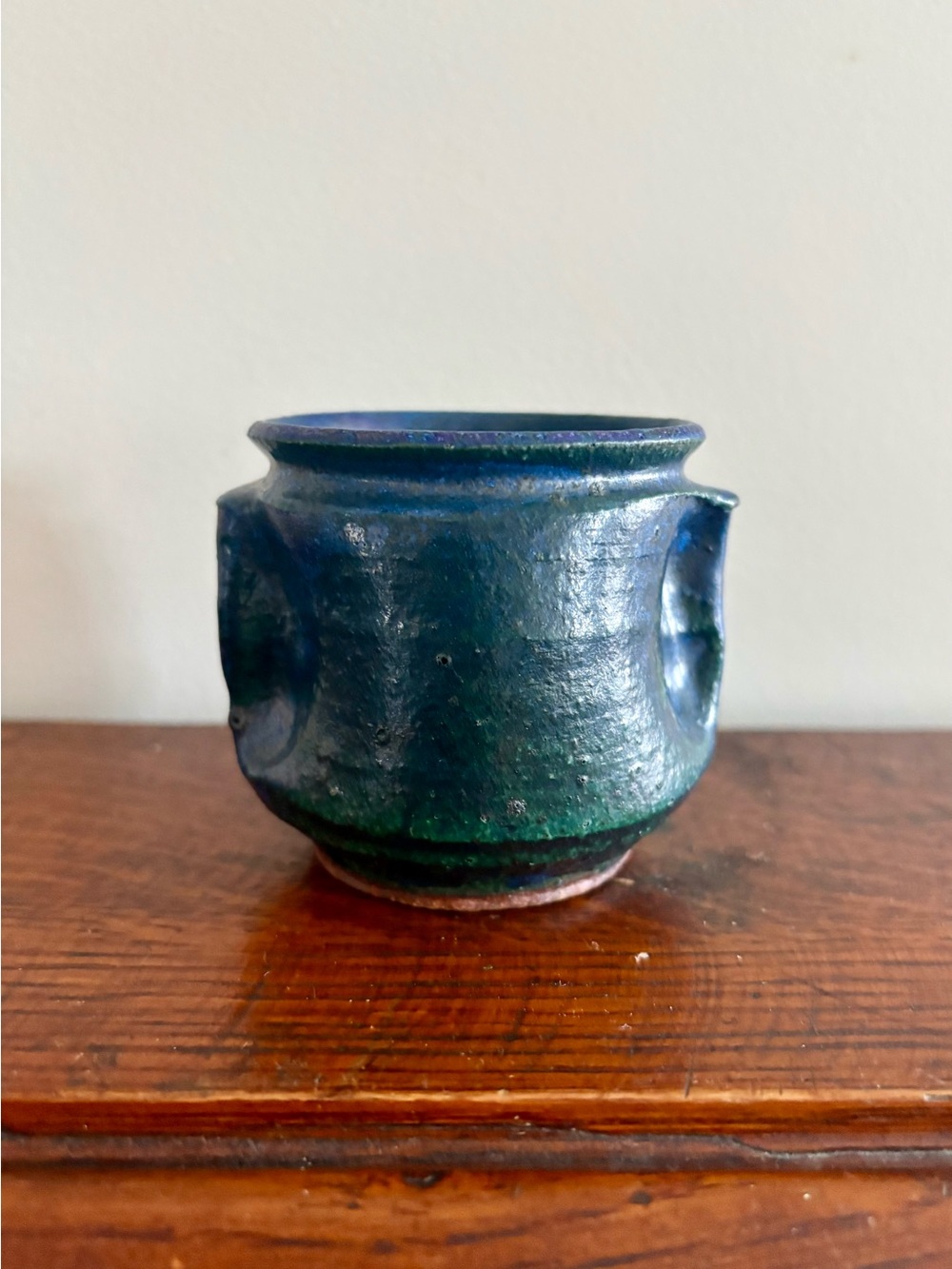 Signed Blue and Green Pottery Espresso Cup